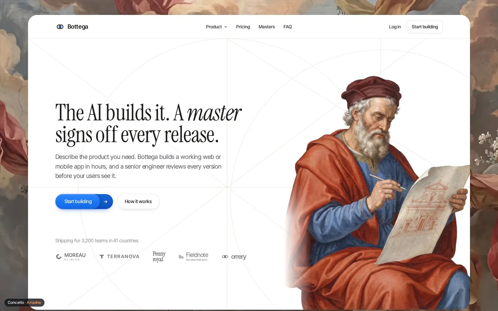 Conceito Bottega, Estúdio de produto · Landing page
