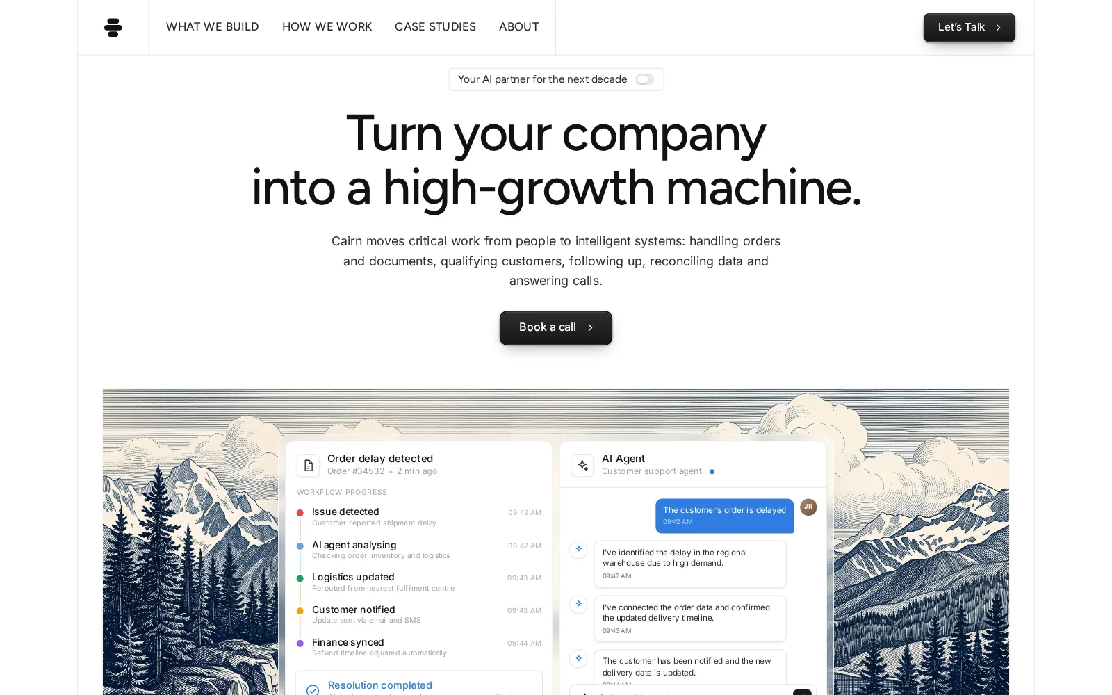Conceito Cairn, Agência de IA · Landing page