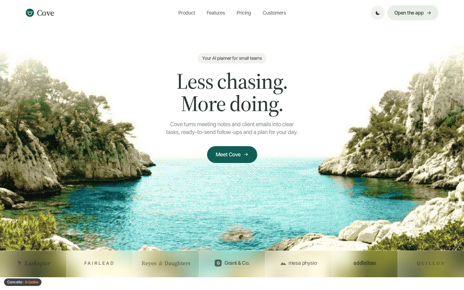 Concept Cove, AI planner · Landing page