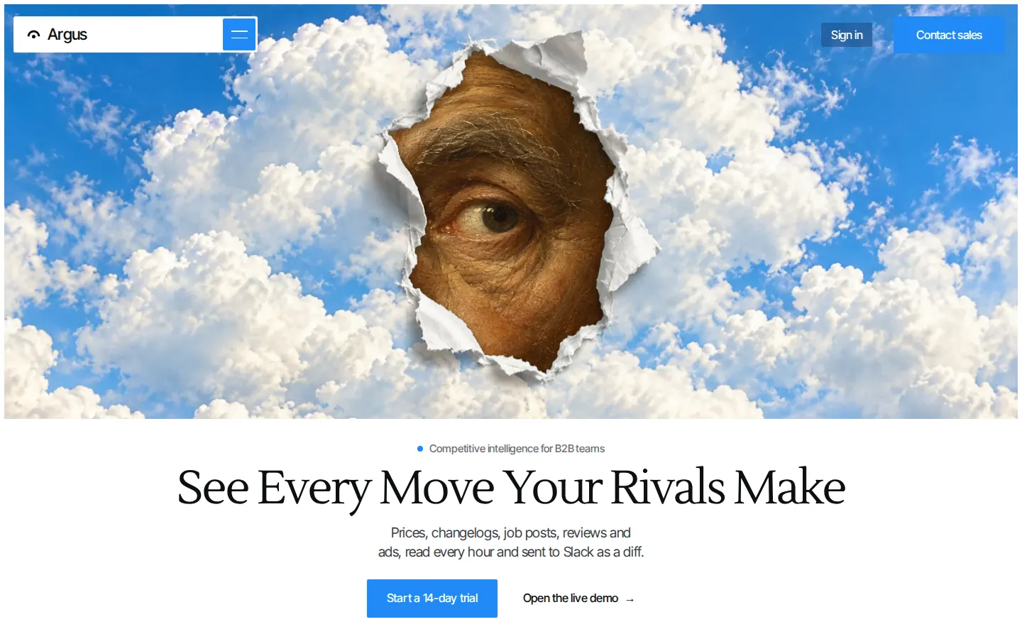 Concept Argus, Competitive intelligence · Landing page