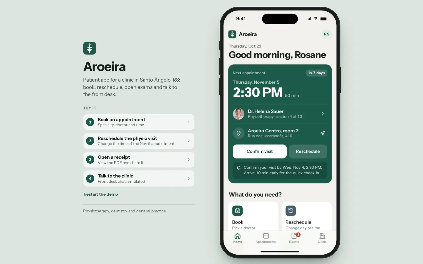 First screen of the Aroeira concept
