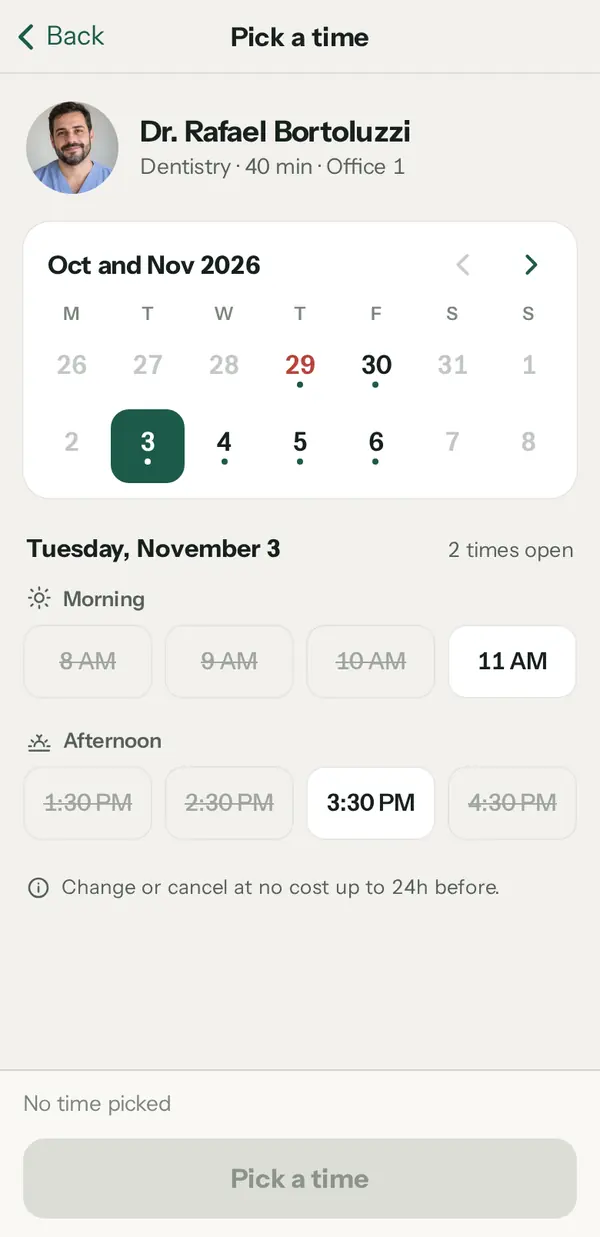 Aroeira: Pick a day and time