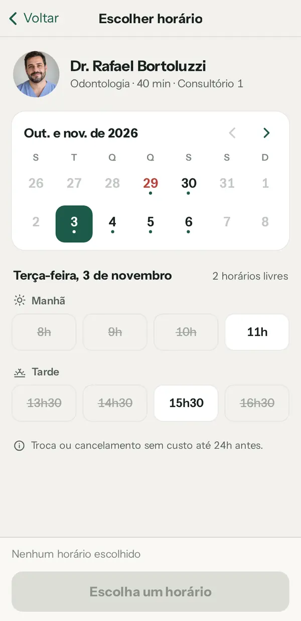Aroeira: Escolher dia e horário