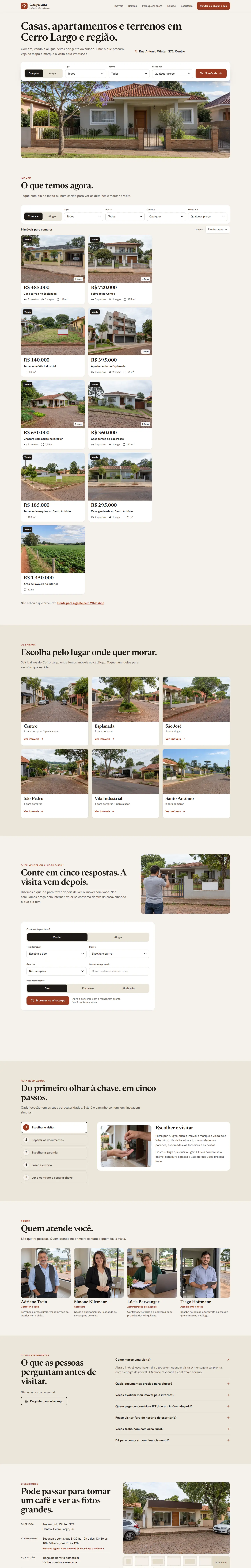 A página inteira de Canjerana Imóveis no computador