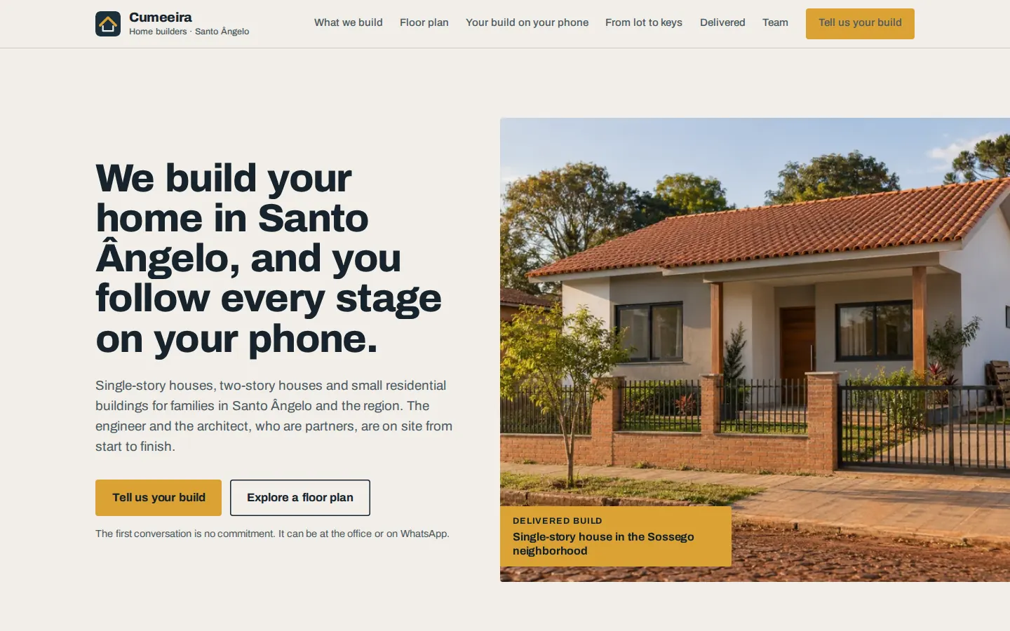 First screen of the Cumeeira Construtora concept