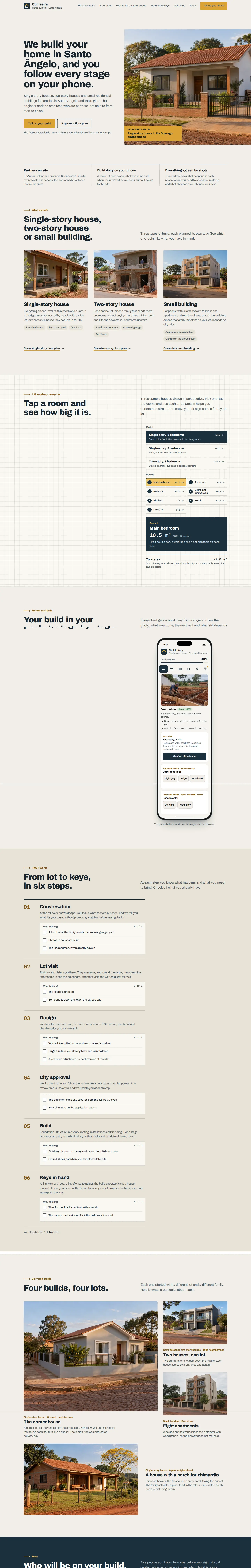The whole Cumeeira Construtora page on desktop