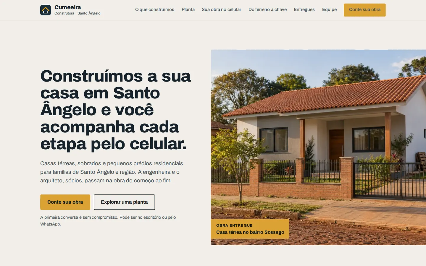 Primeira tela do conceito Cumeeira Construtora