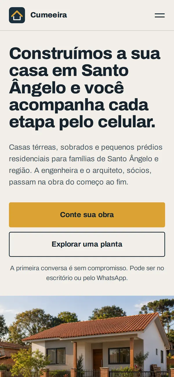 Cumeeira Construtora no celular, tela 1
