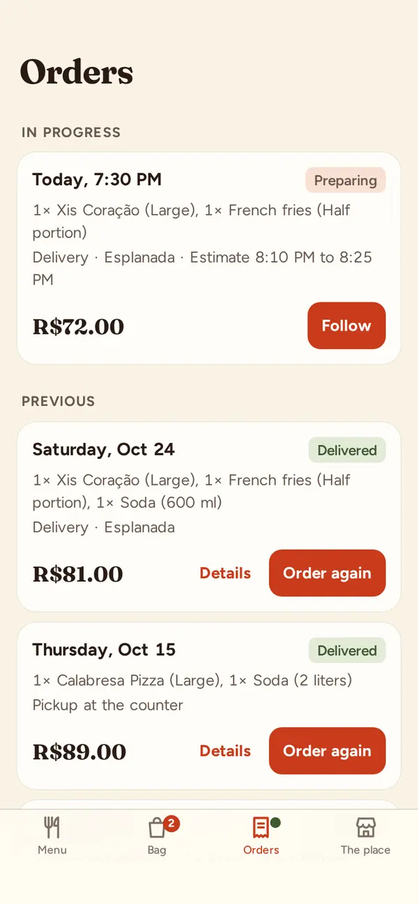 Pitangueira: Orders