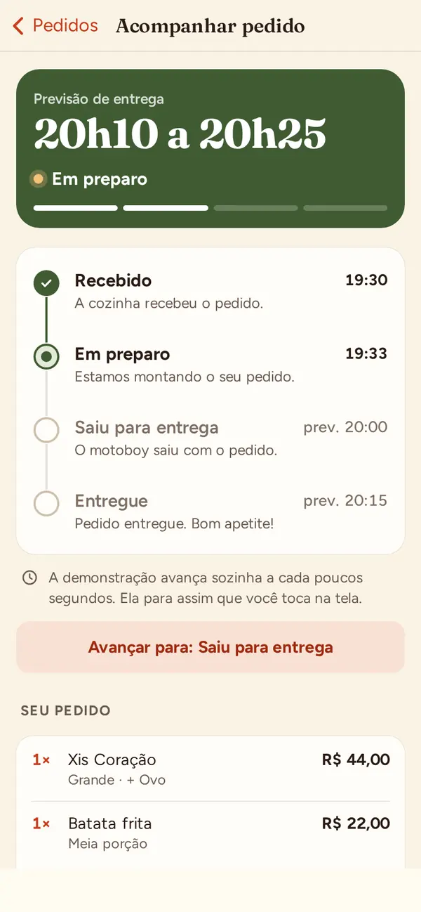 Pitangueira: Acompanhar o pedido