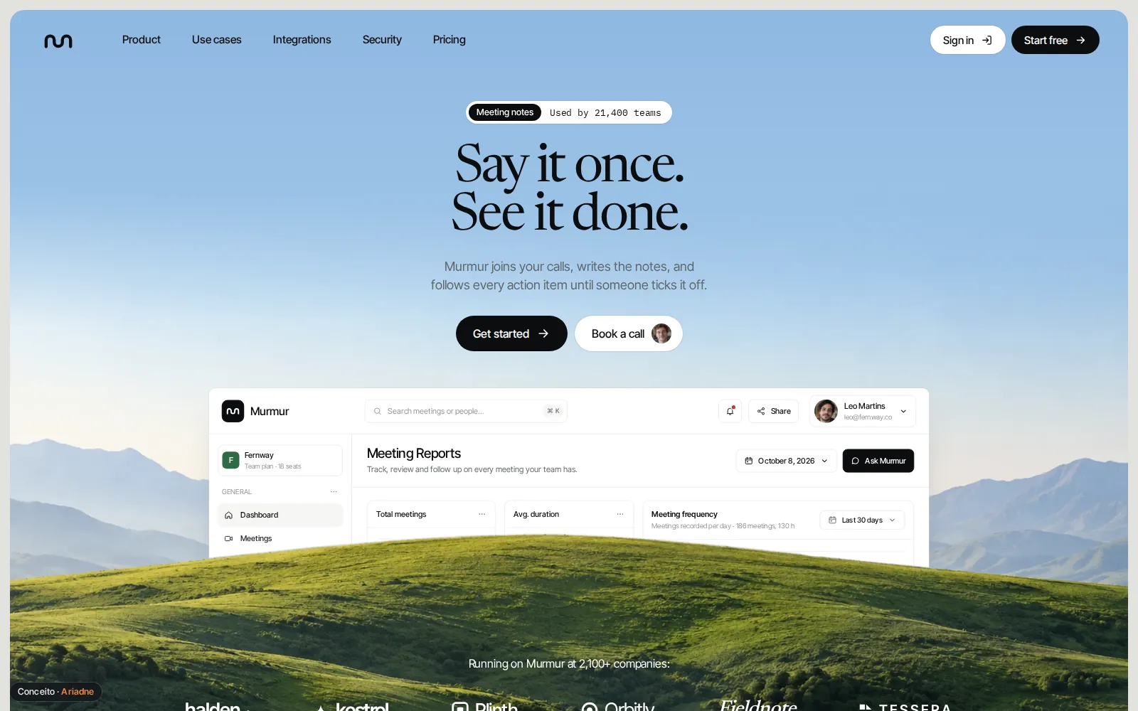 Concept Murmur, AI meeting notes · Landing page