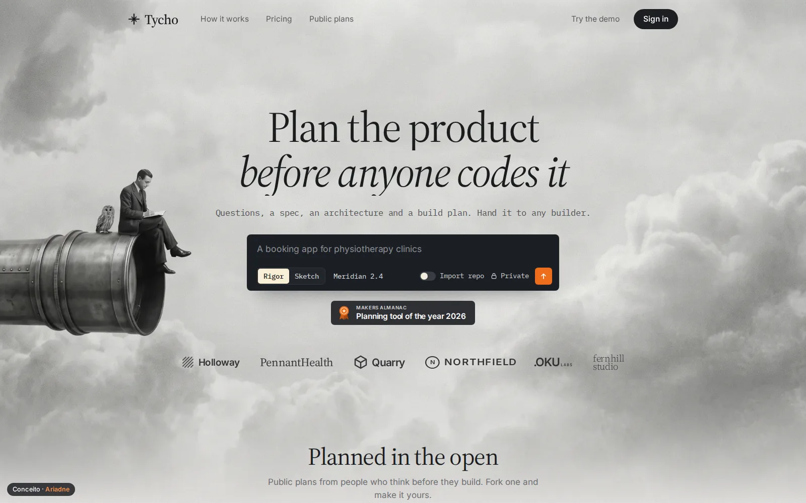 Concept Tycho, Product planning · Landing page