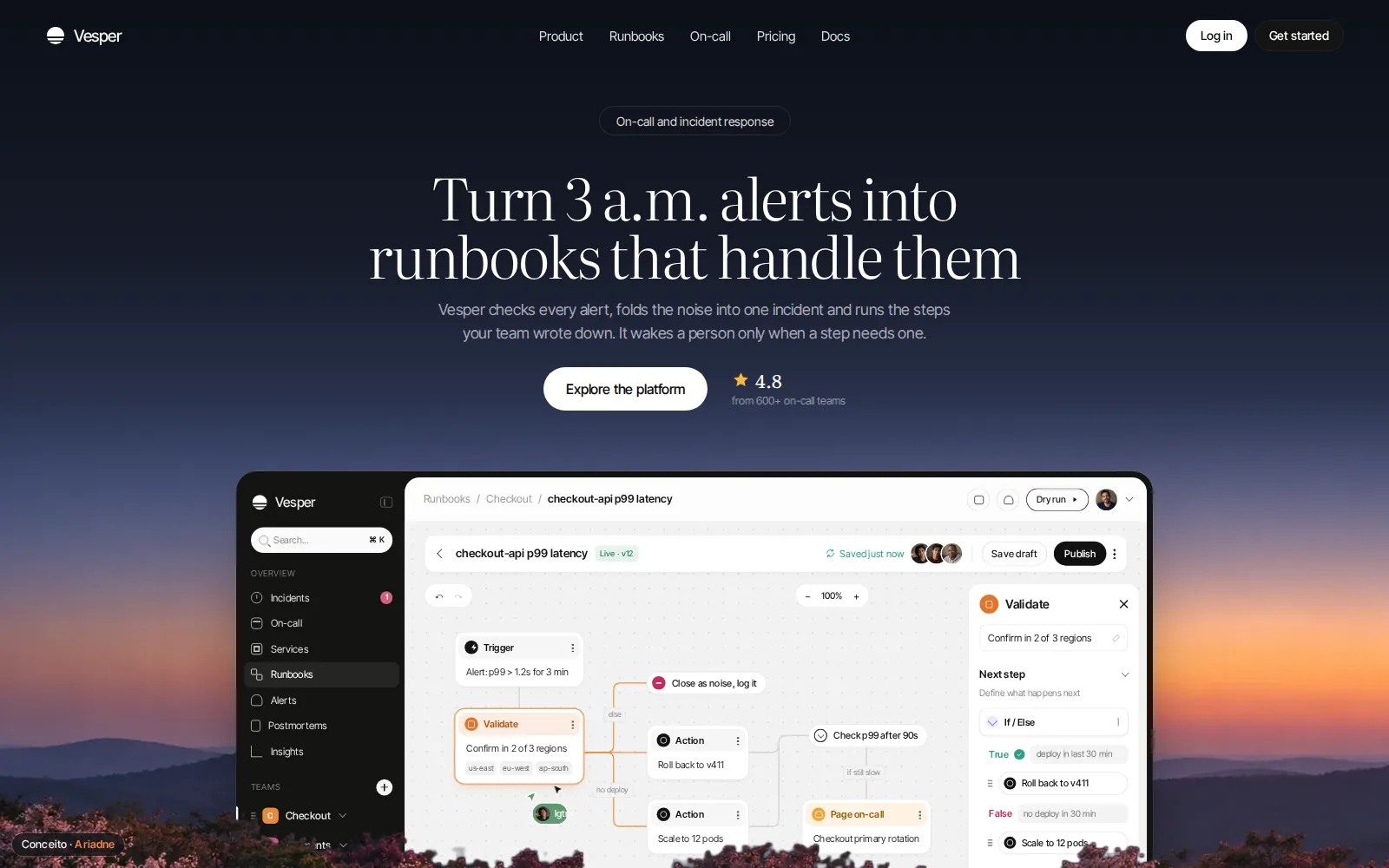 Concept Vesper, On-call and incidents · Landing page