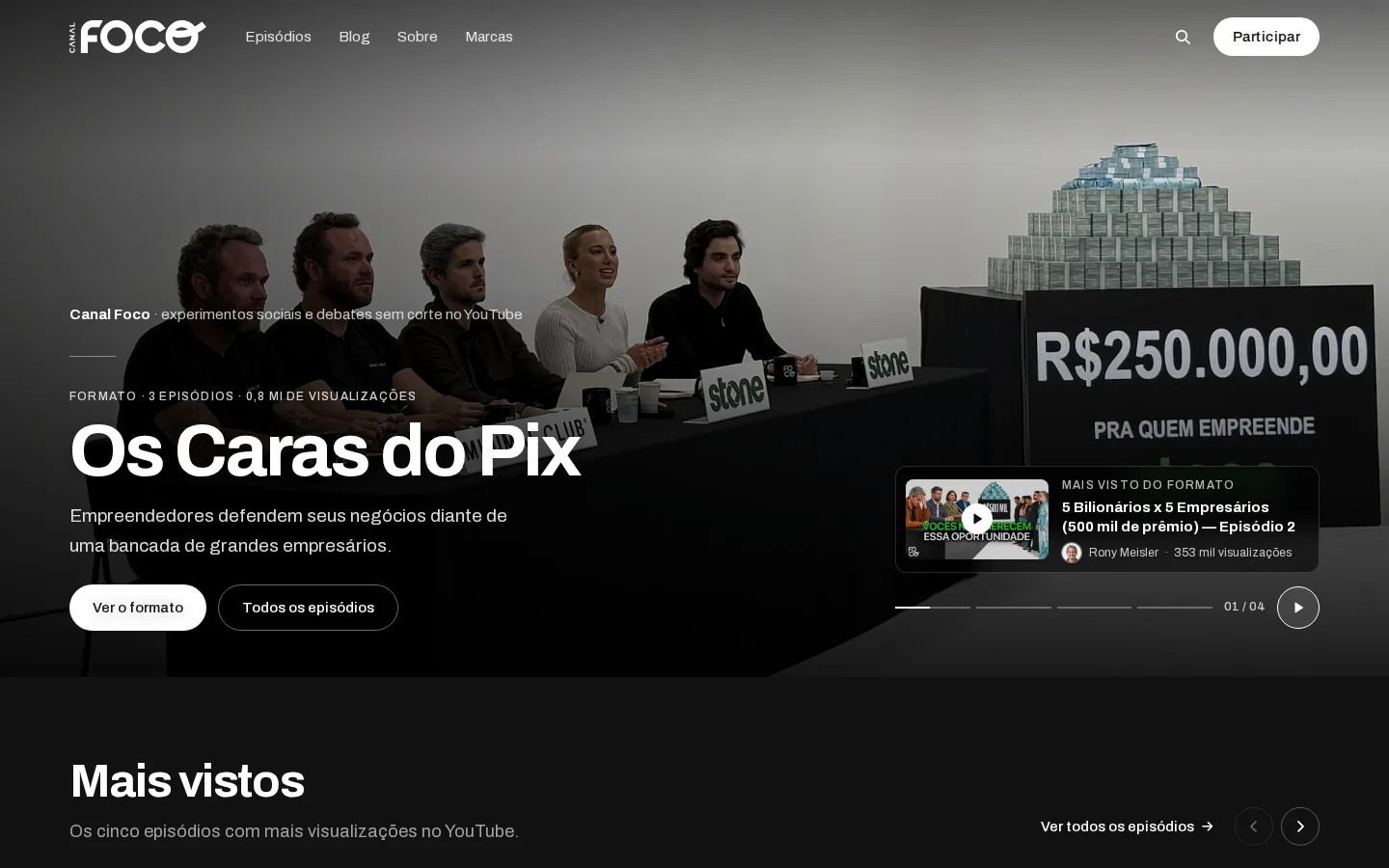 Primeira tela do site Canal Foco