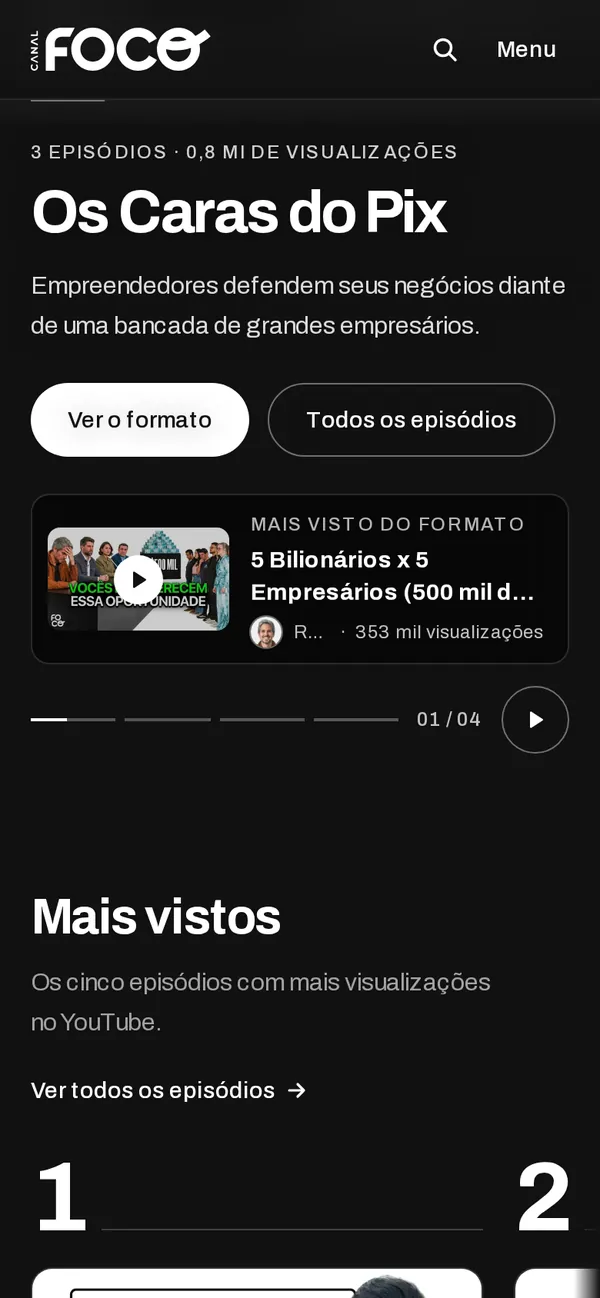 Primeira tela do site Canal Foco no celular
