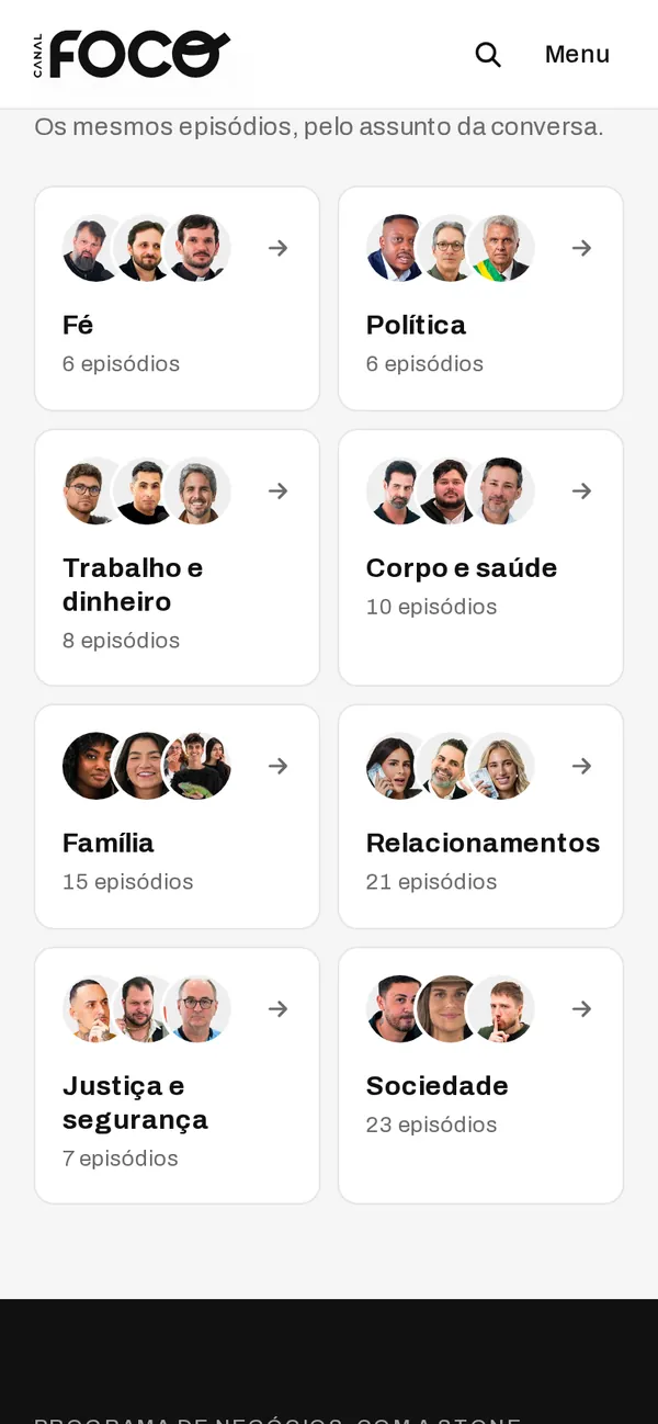 O site Canal Foco no celular, tela 2