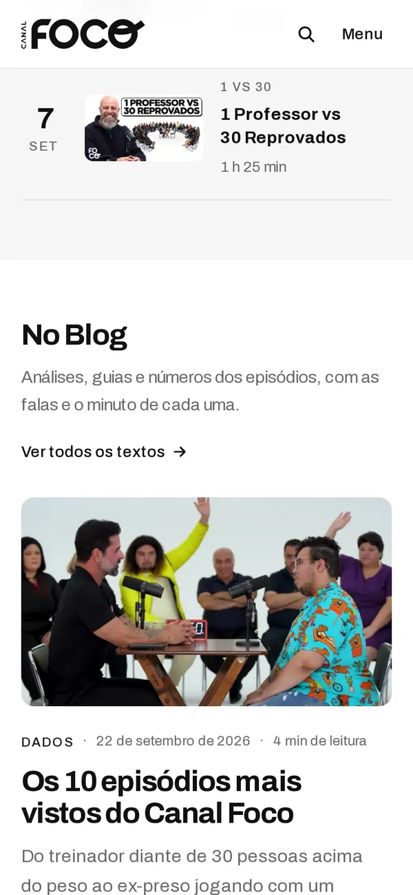 O site Canal Foco no celular, tela 3