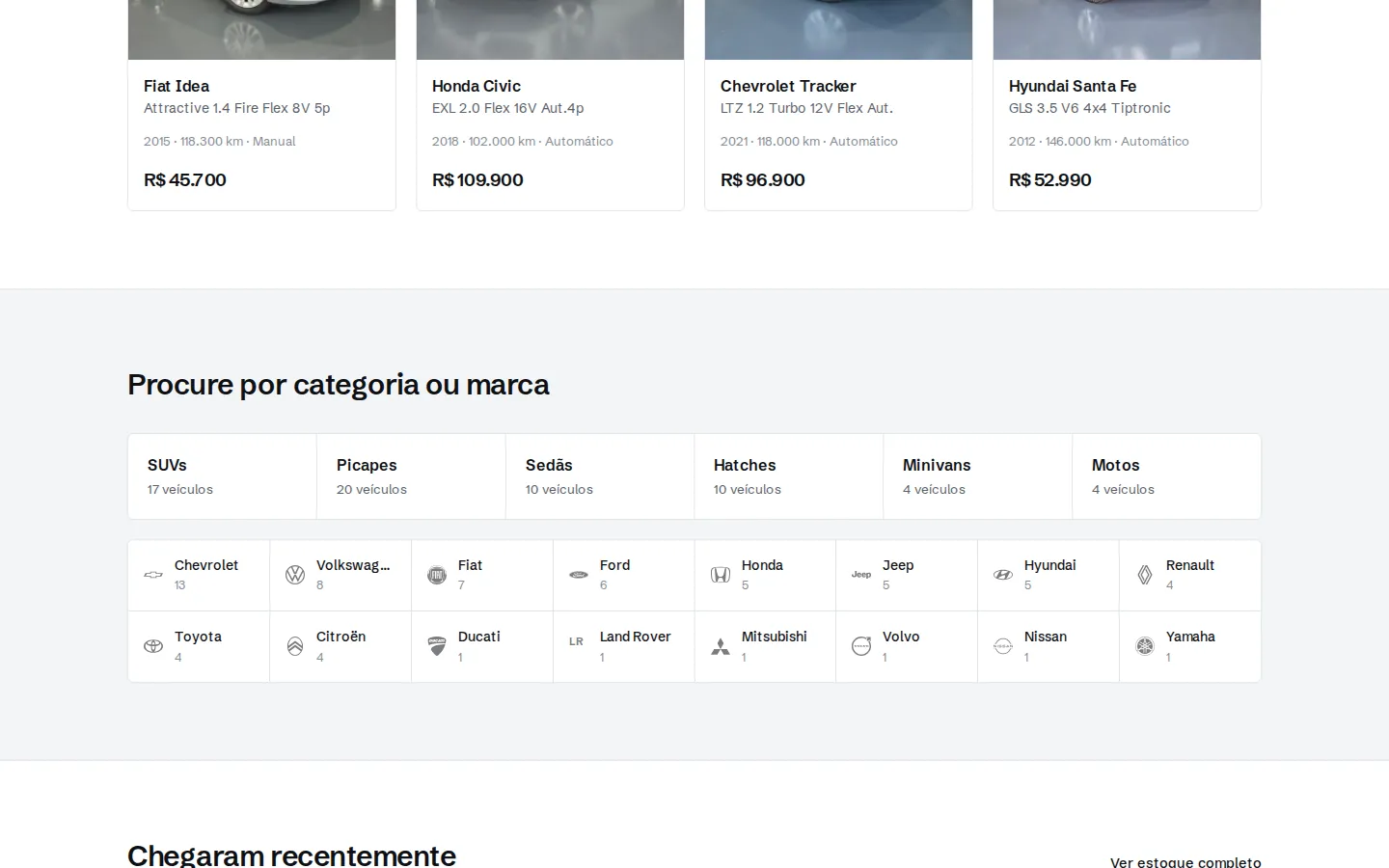 Uma seção do site Cerro Veículos