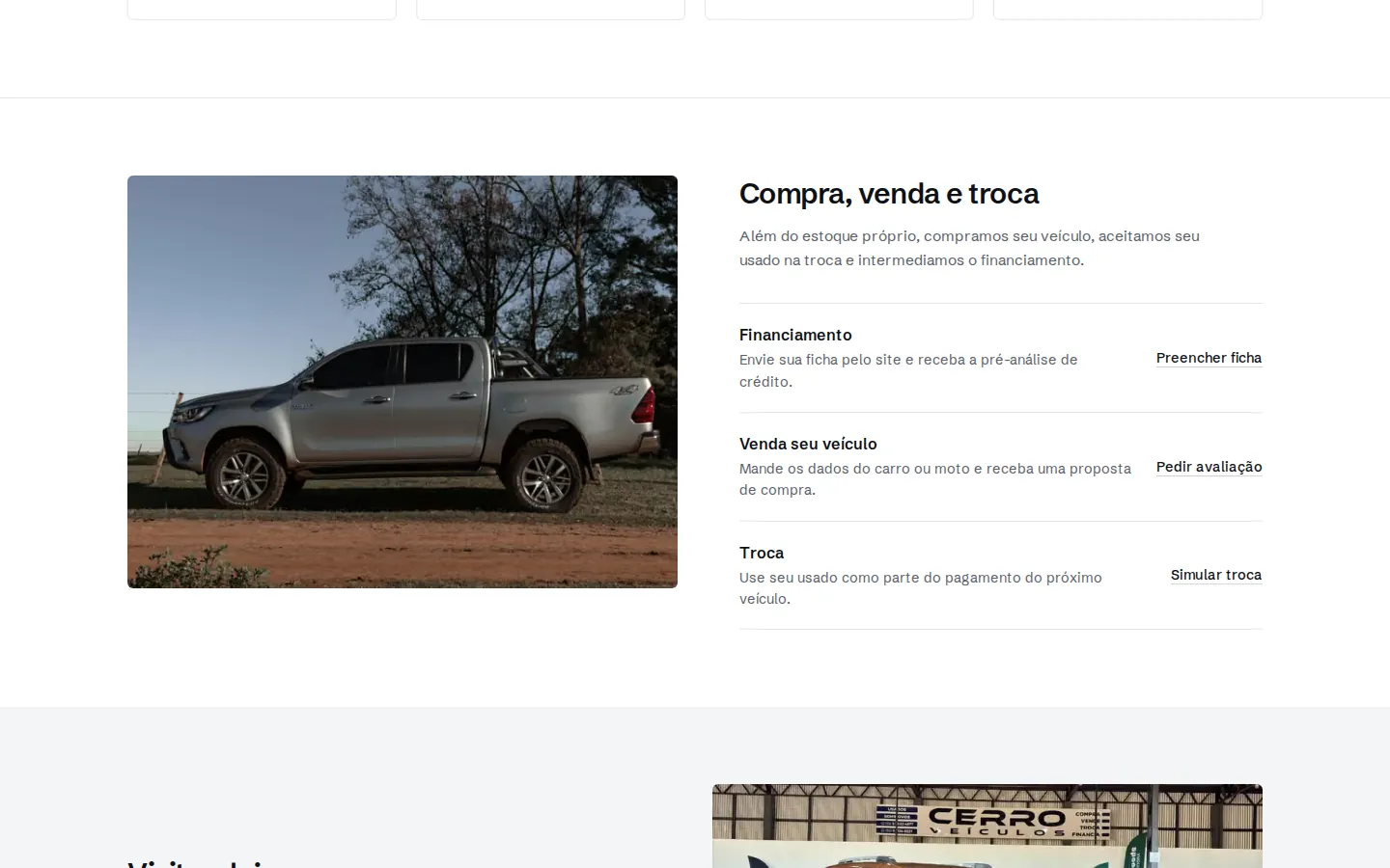 Outra seção do site Cerro Veículos