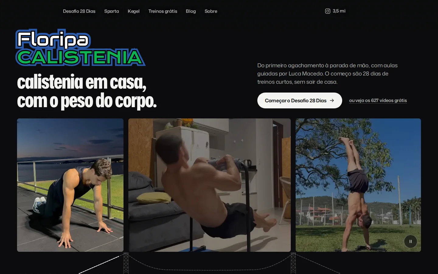 First screen of the Floripa Calistenia website