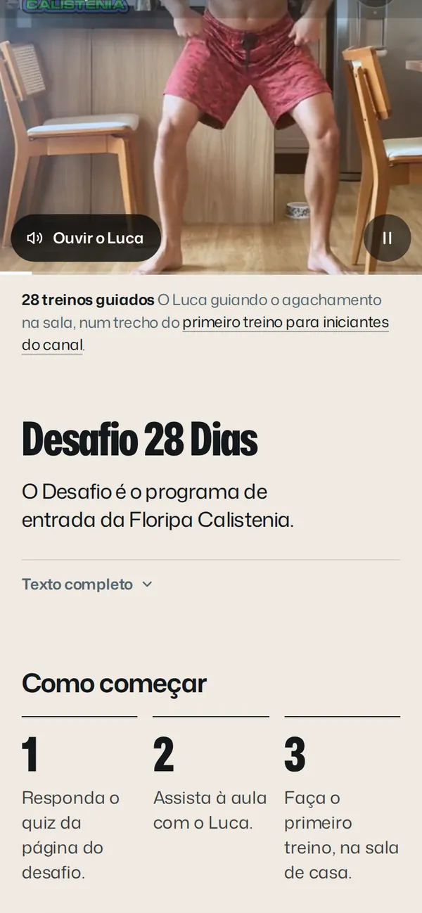 The Floripa Calistenia website on mobile, screen 2