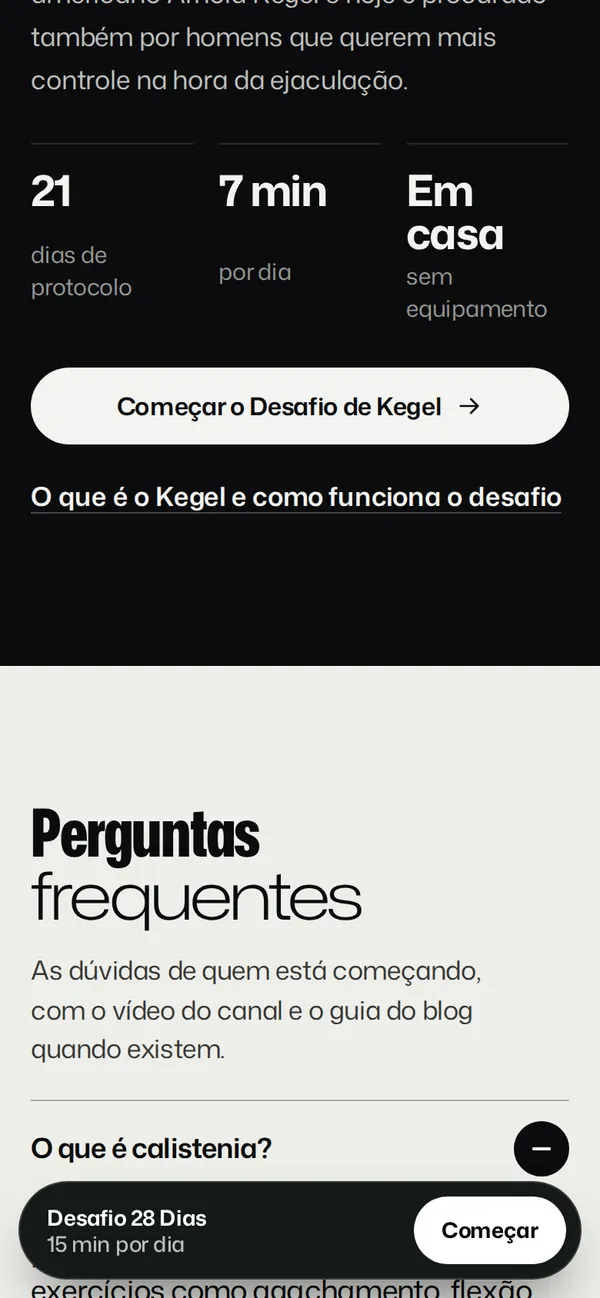 The Floripa Calistenia website on mobile, screen 3