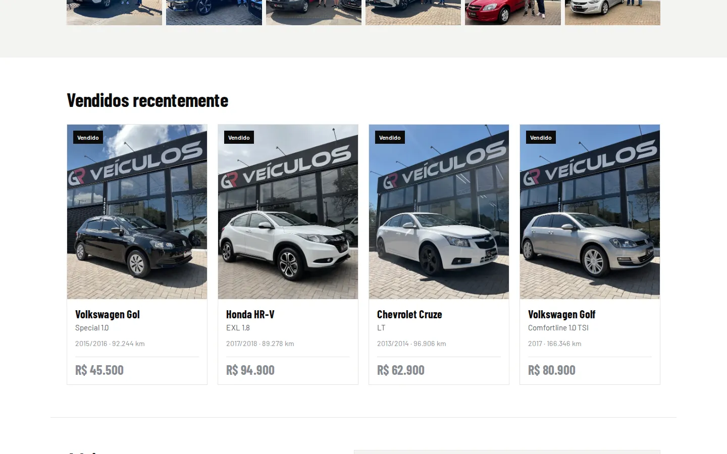 Outra seção do site GR Veículos