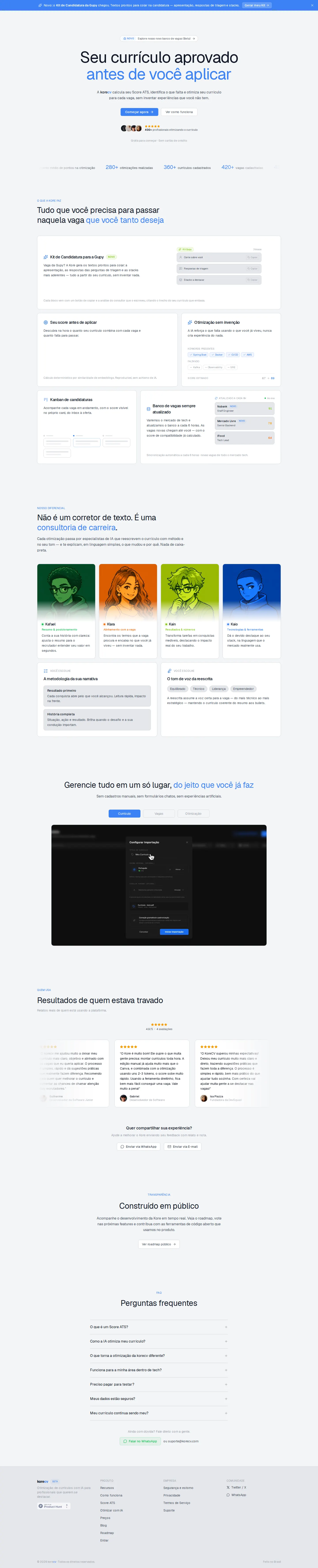 A página inicial inteira do site korecv no computador