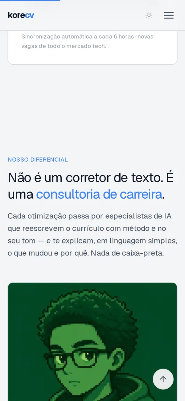 O site korecv no celular, tela 2