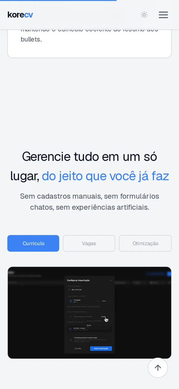 O site korecv no celular, tela 3