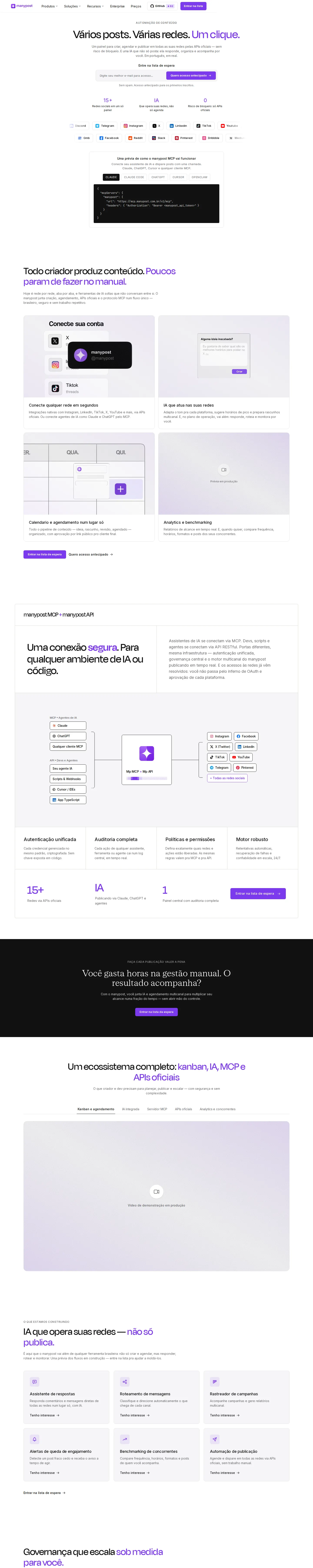 A página inicial inteira do site manypost no computador