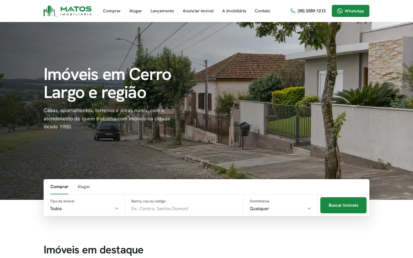 Primeira tela do site Matos Imobiliária
