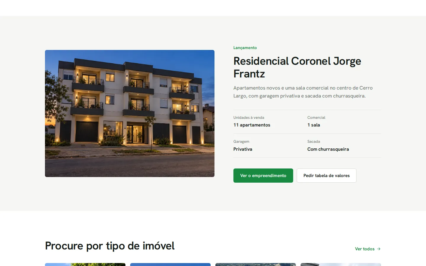 Uma seção do site Matos Imobiliária