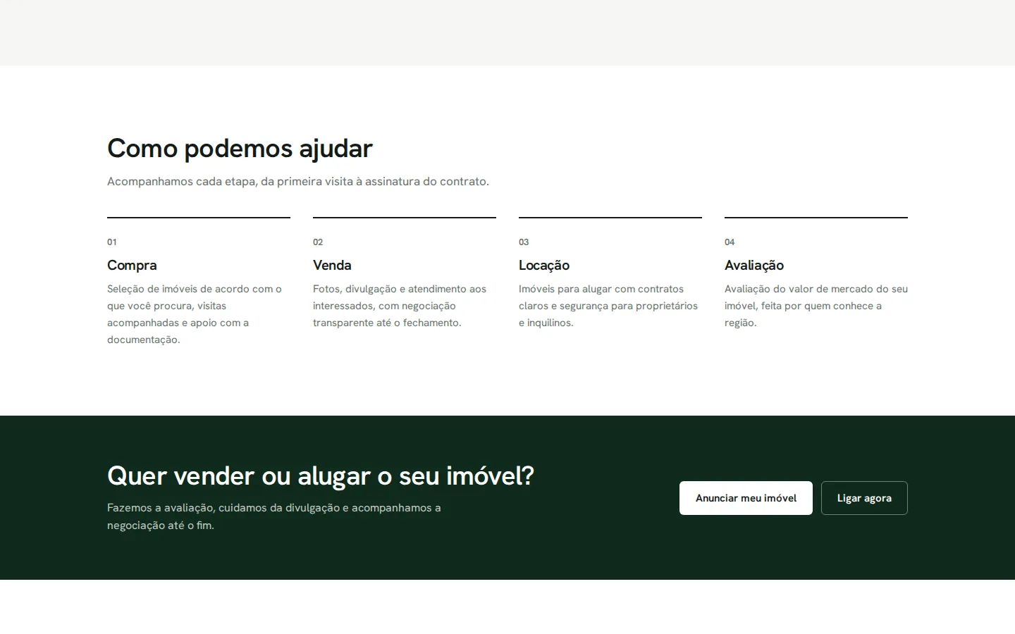 Outra seção do site Matos Imobiliária