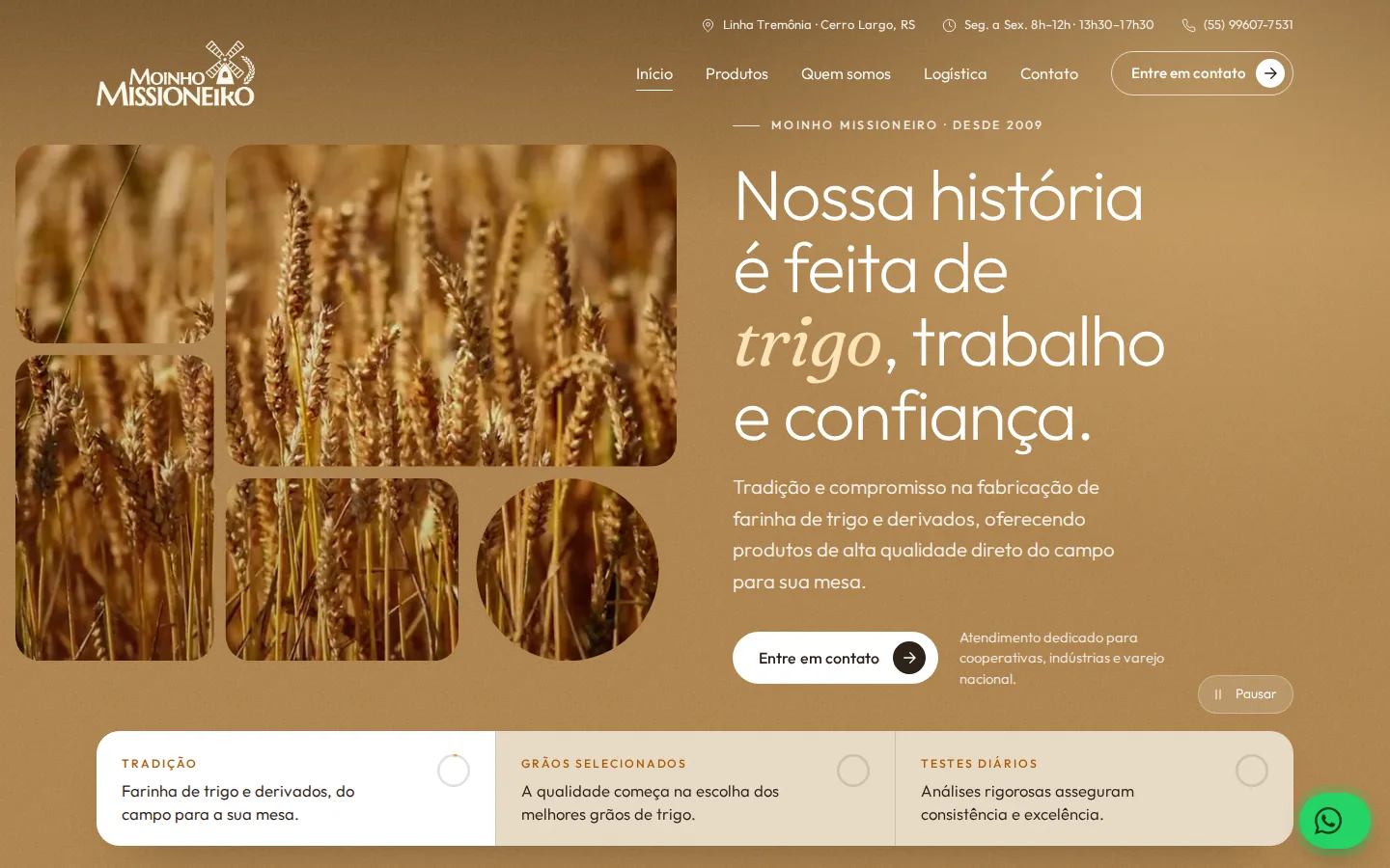 Primeira tela do site Moinho Missioneiro