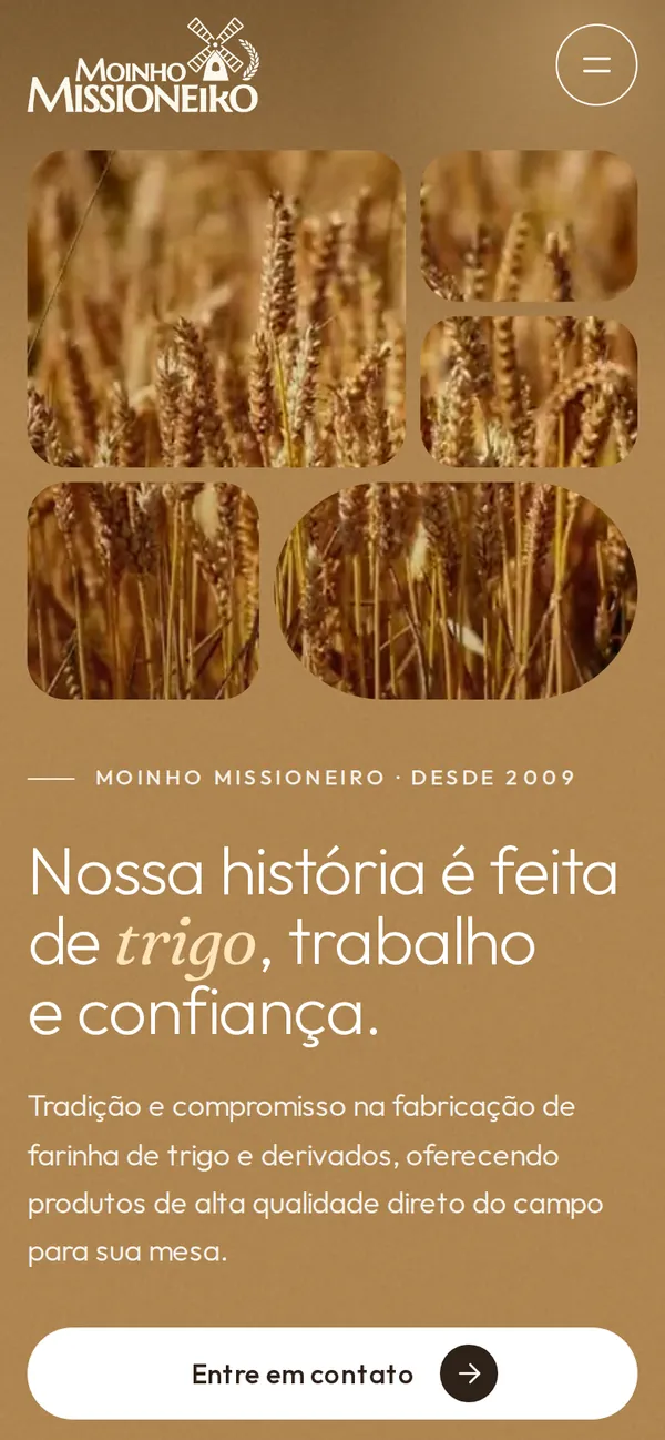 Primeira tela do site Moinho Missioneiro no celular