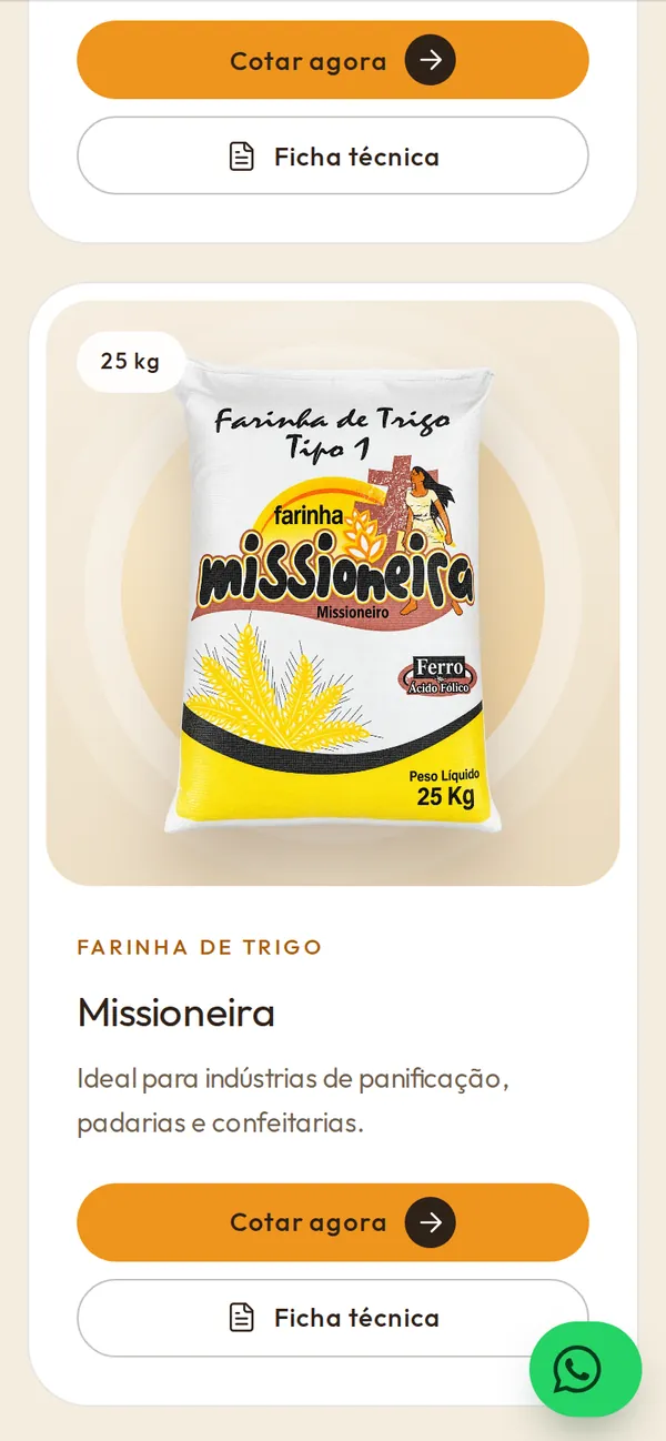 O site Moinho Missioneiro no celular, tela 2