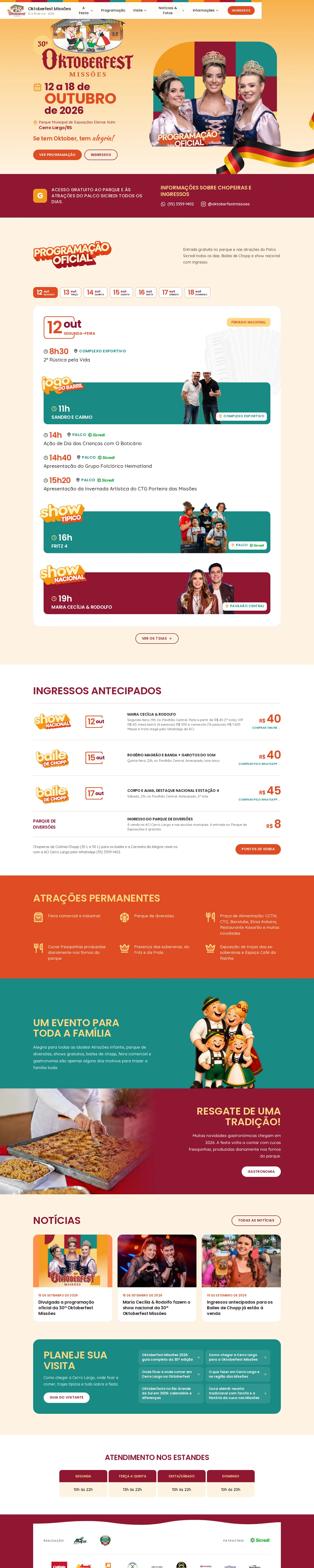 A página inicial inteira do site Oktoberfest Missões no computador