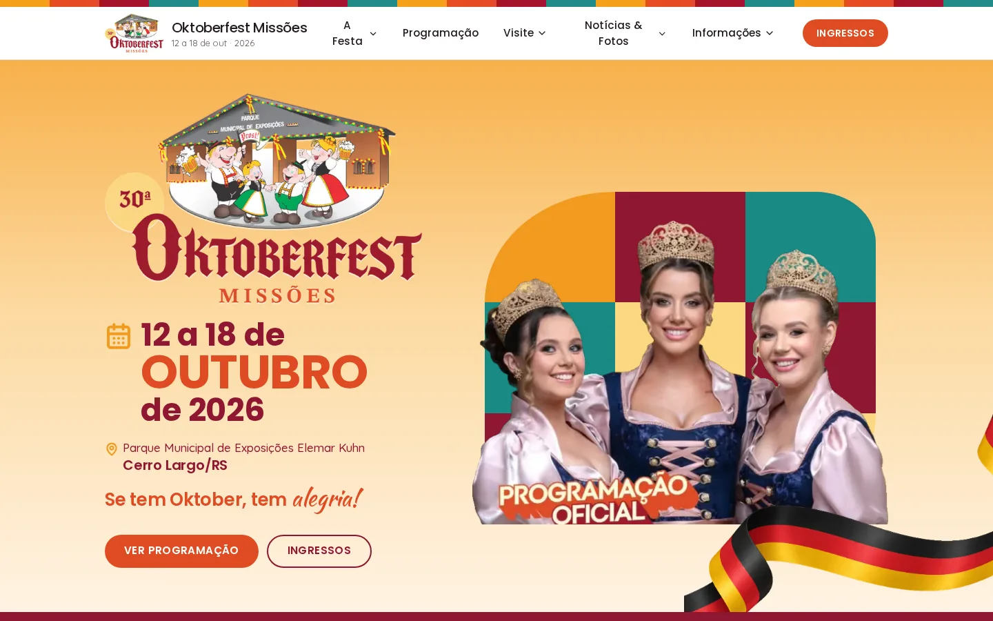 Primeira tela do site Oktoberfest Missões