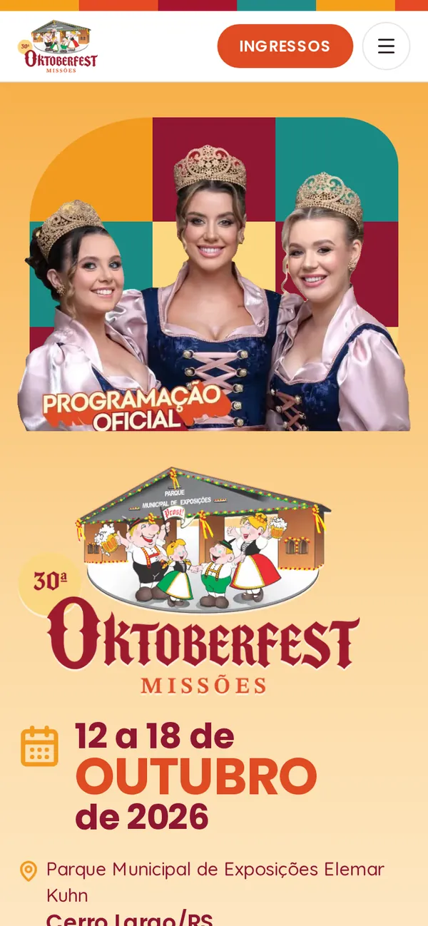 Primeira tela do site Oktoberfest Missões no celular