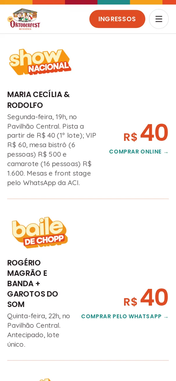 O site Oktoberfest Missões no celular, tela 2