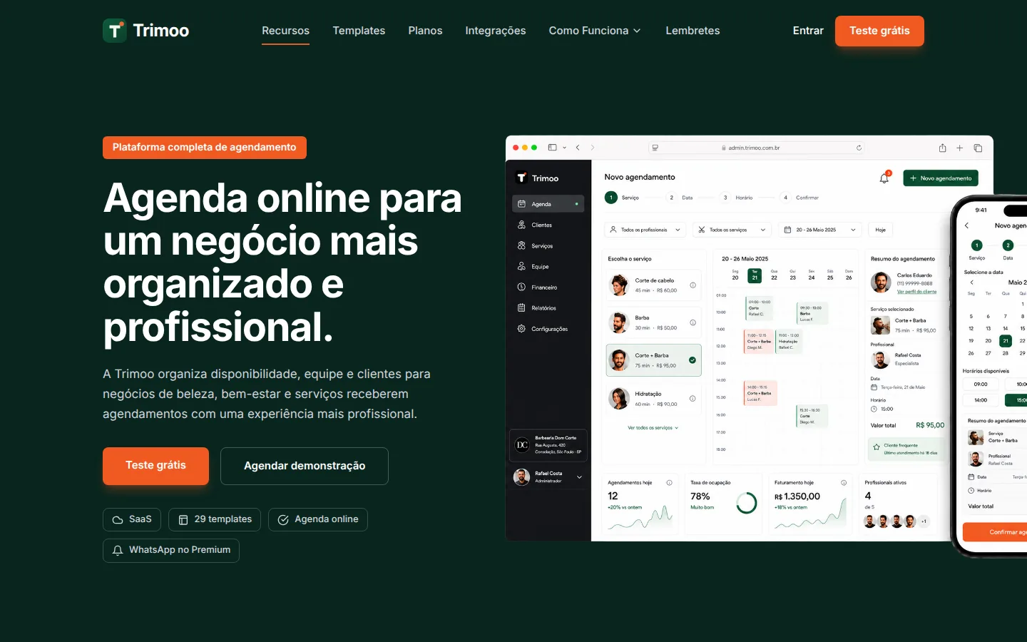 Primeira tela do site Trimoo