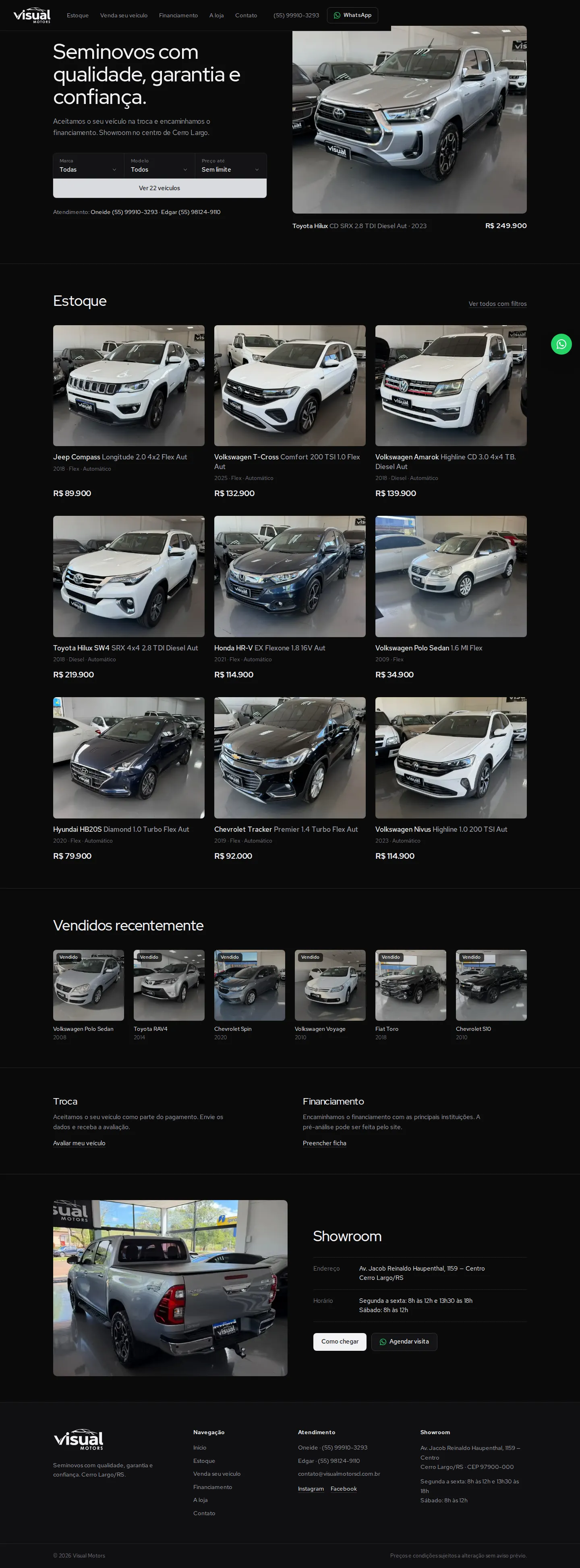 A página inicial inteira do site Visual Motors no computador