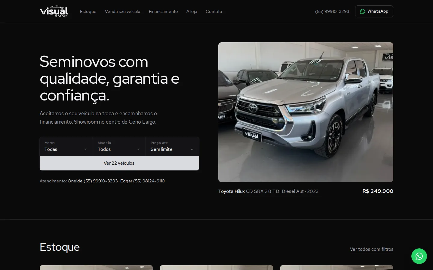Primeira tela do site Visual Motors