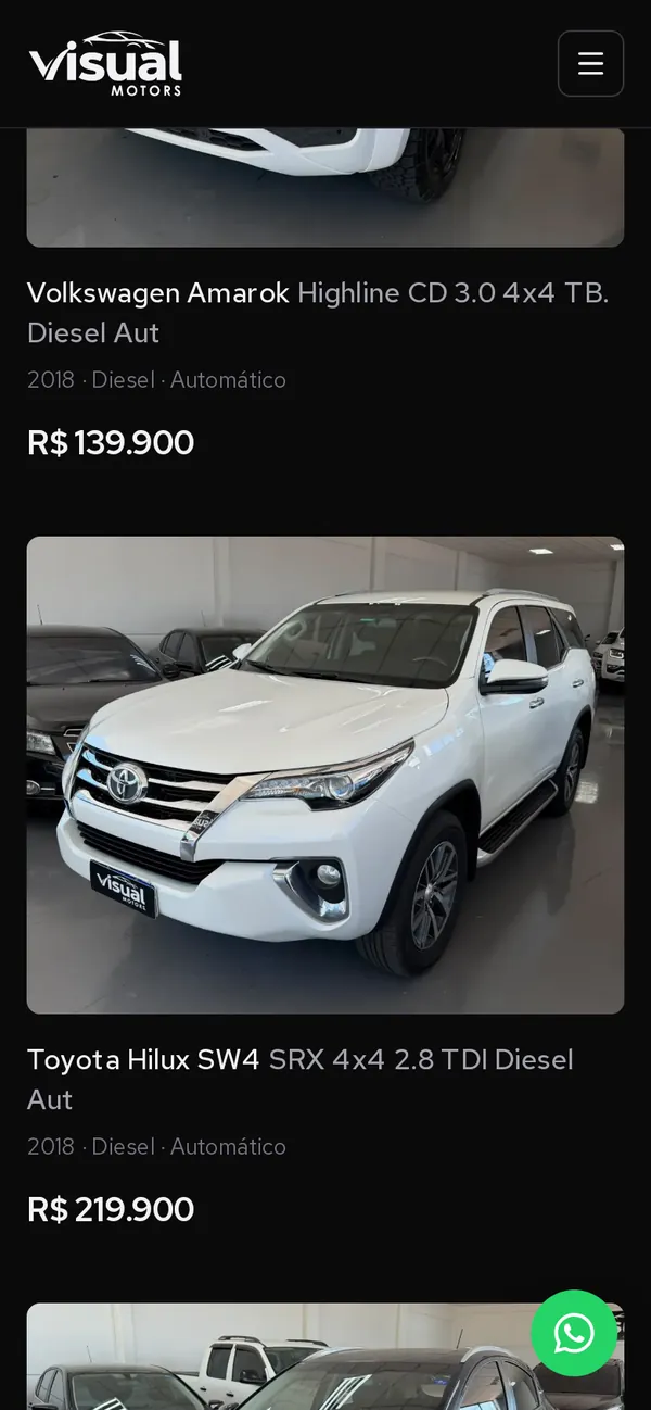 O site Visual Motors no celular, tela 2