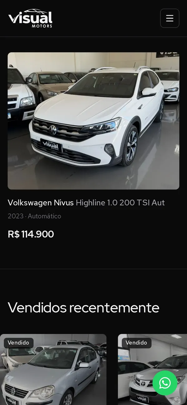 O site Visual Motors no celular, tela 3