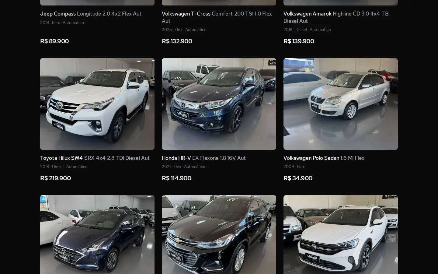 Uma seção do site Visual Motors