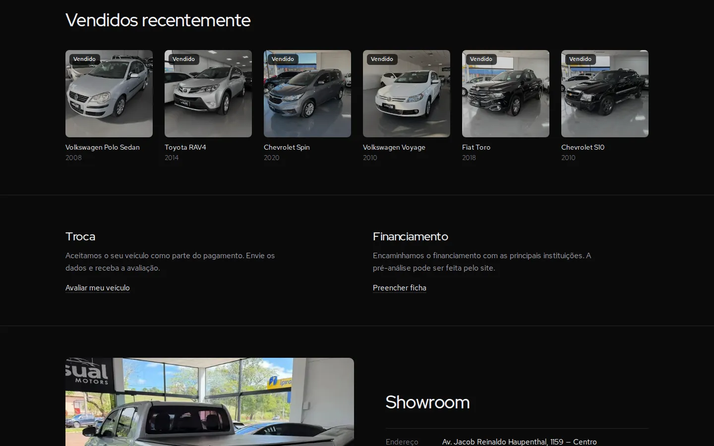 Outra seção do site Visual Motors