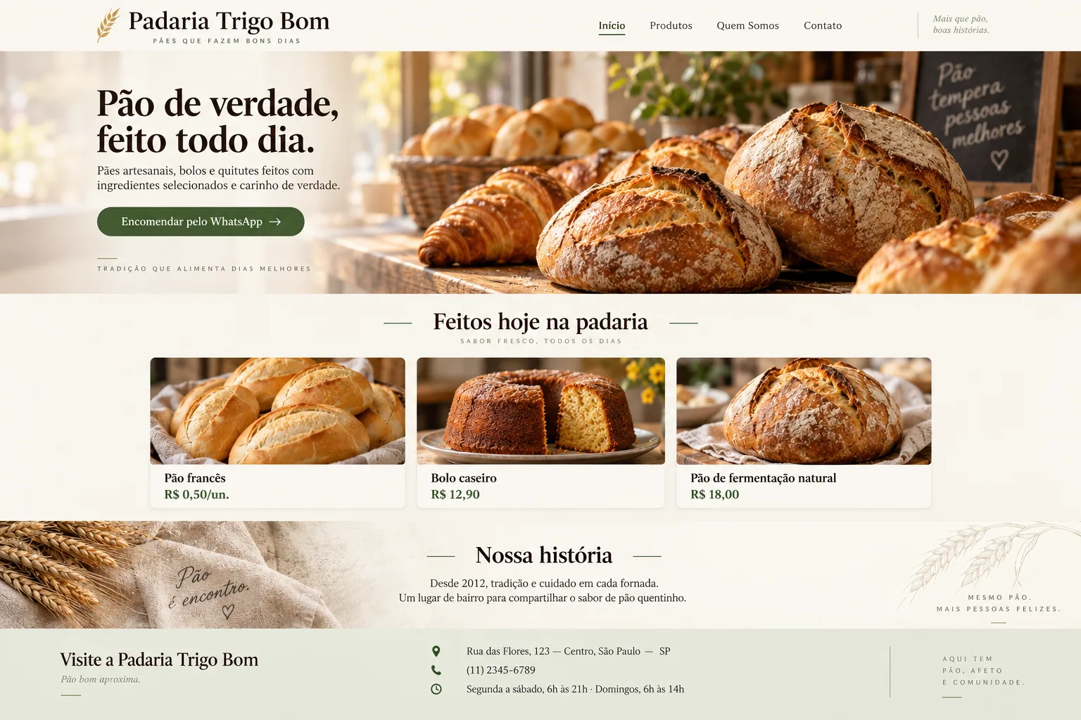 Site novo da Padaria Trigo Bom, com layout moderno
