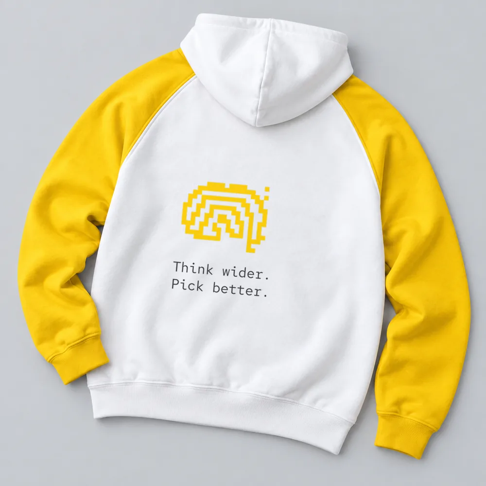 Back of the white and yellow Noodle hoodie